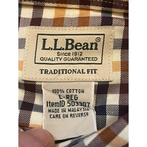L.L. Bean Men's Plaid Button Down Shirt. Blue/orange/white. Size L. Traditional - Picture 3 of 6